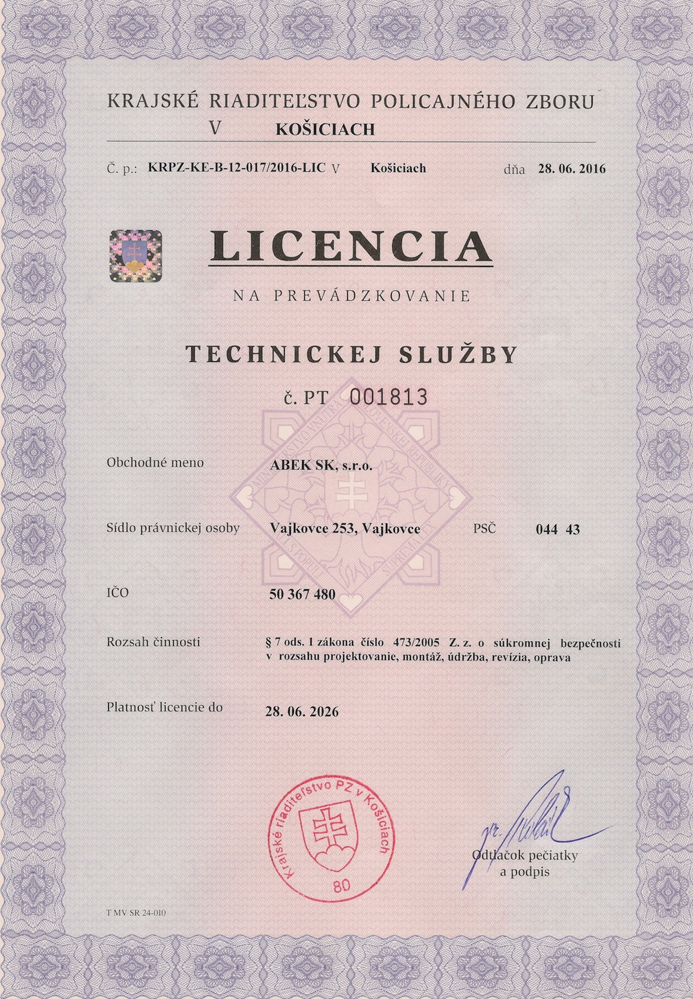Licencia technickej sluzby