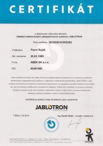Certifikat Jablotron